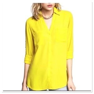 Express Sz Small Portofino Shirt Blouse bright yellow Semi-sheer top